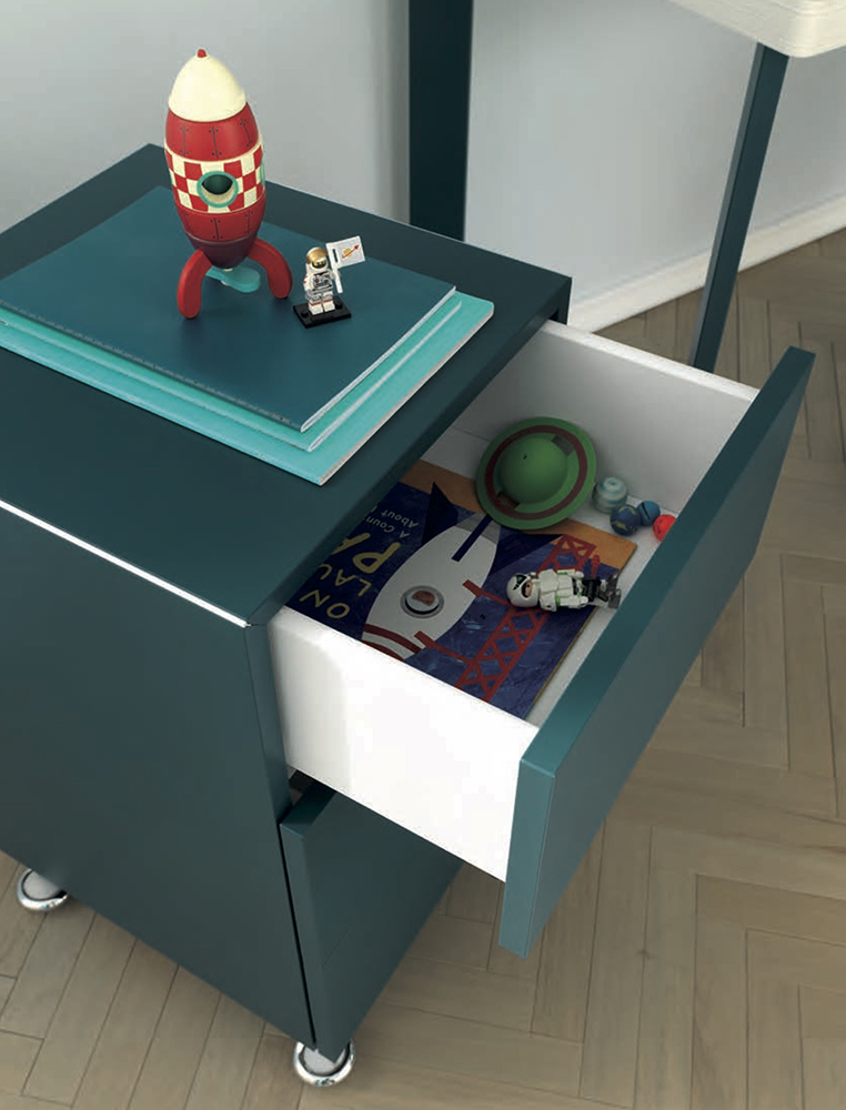 Cassettiera per camerette con 3 cassetti Moretti Compact, Pavone laccato