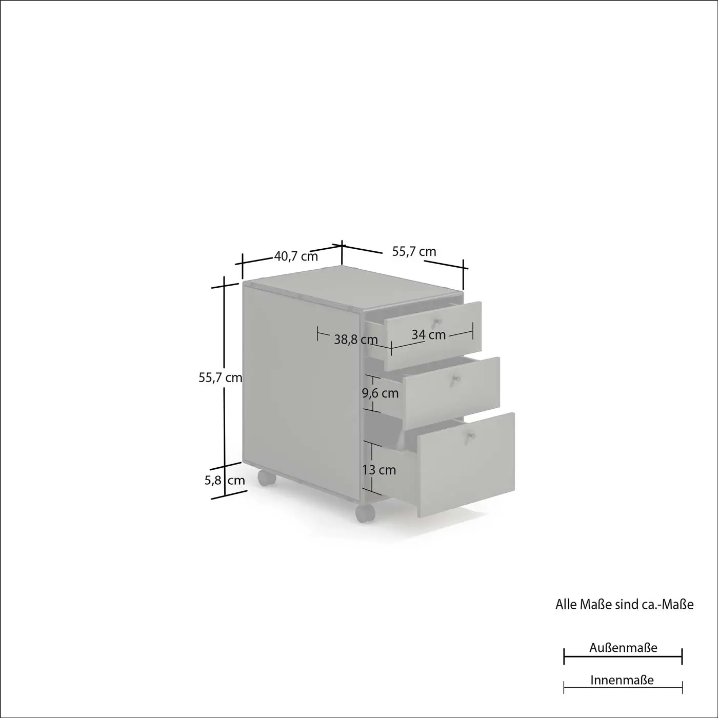 Cassettiera da ufficio con ruote moderna Grigio laccato 