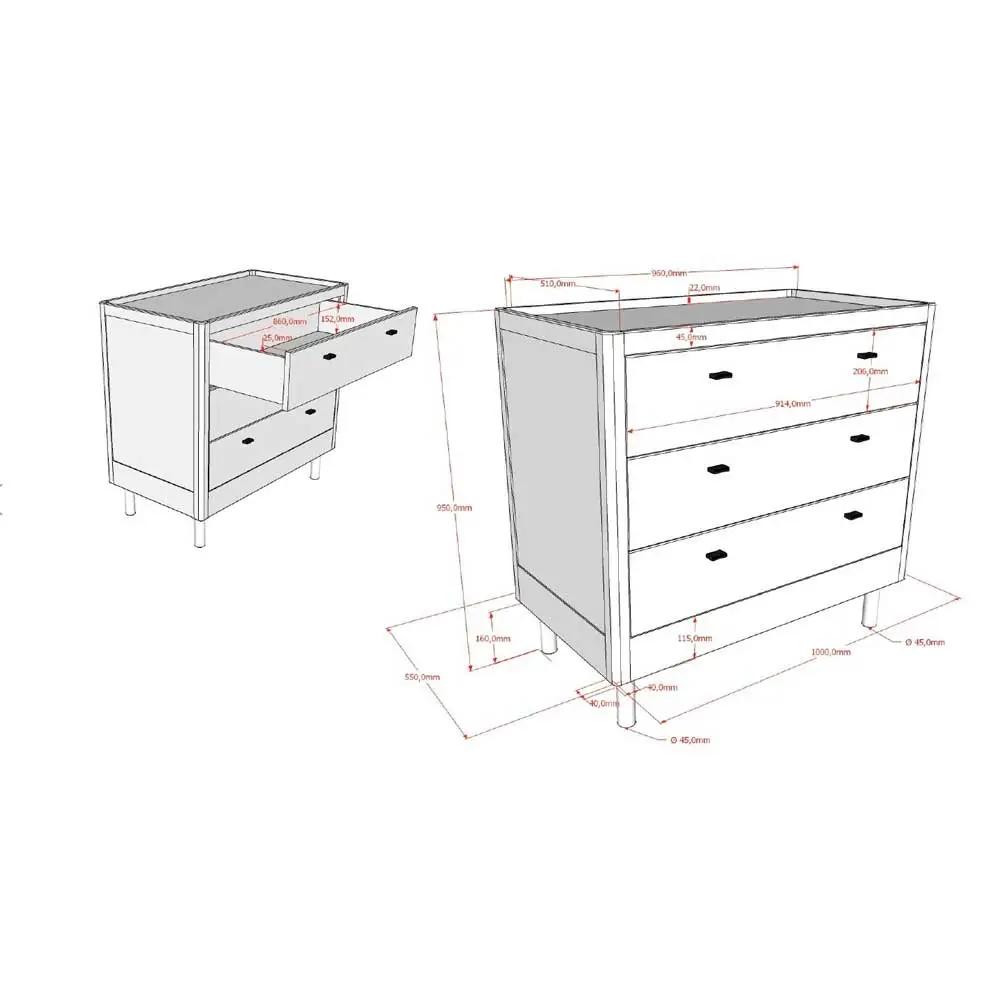 cassettiera in legno rovere 