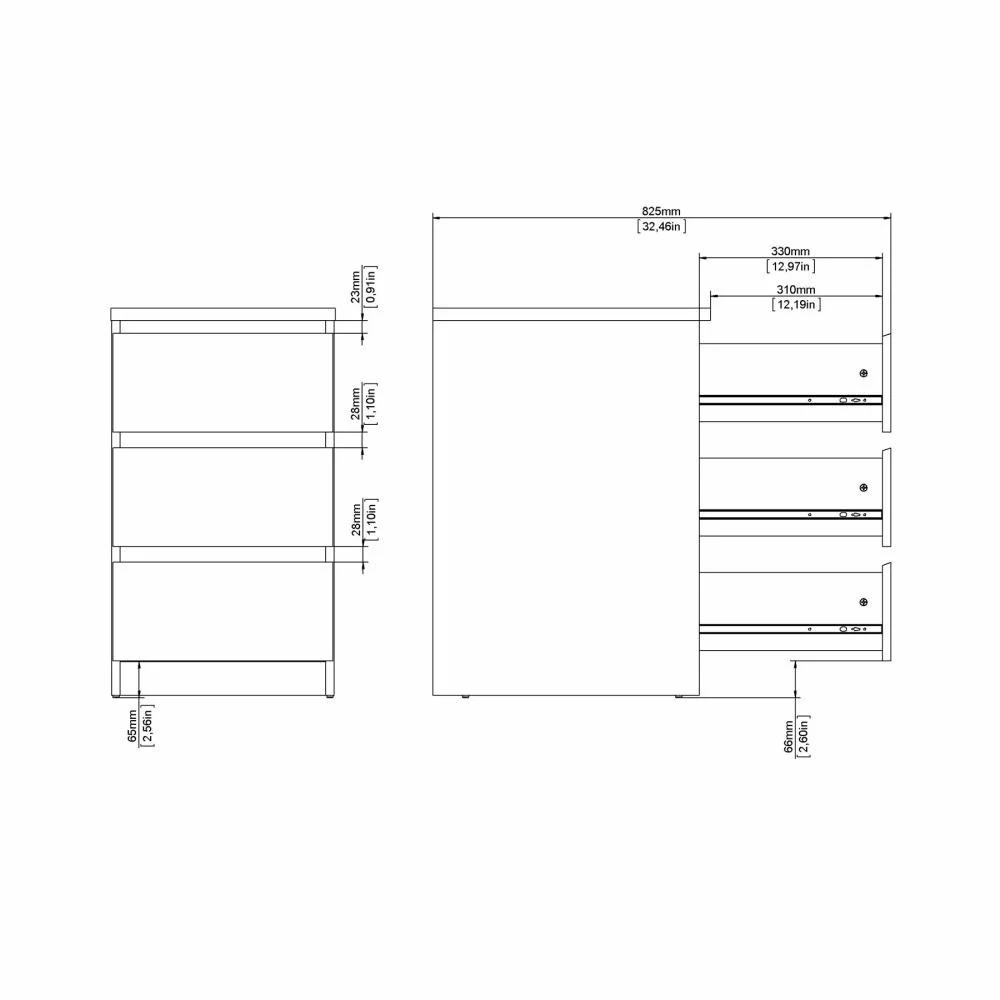 cassettiera nero opaco