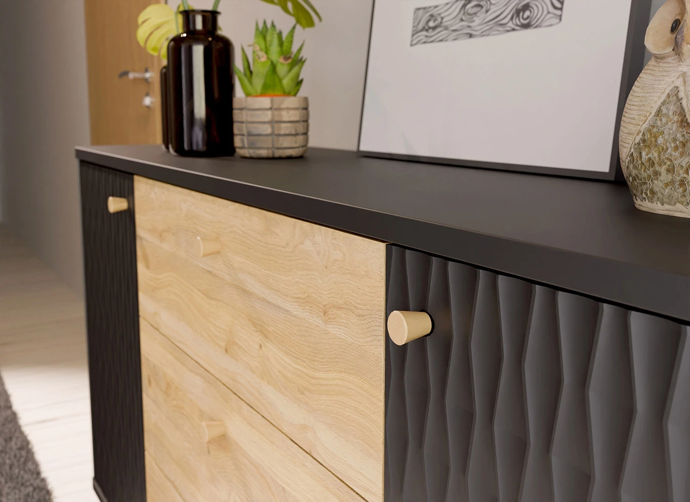 vetrina finitura rovere mauvella e nero