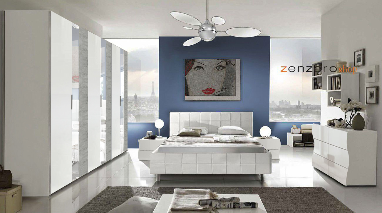 Camera completa matrimoniale bianco lucido e beton con armadio battente molto capiente