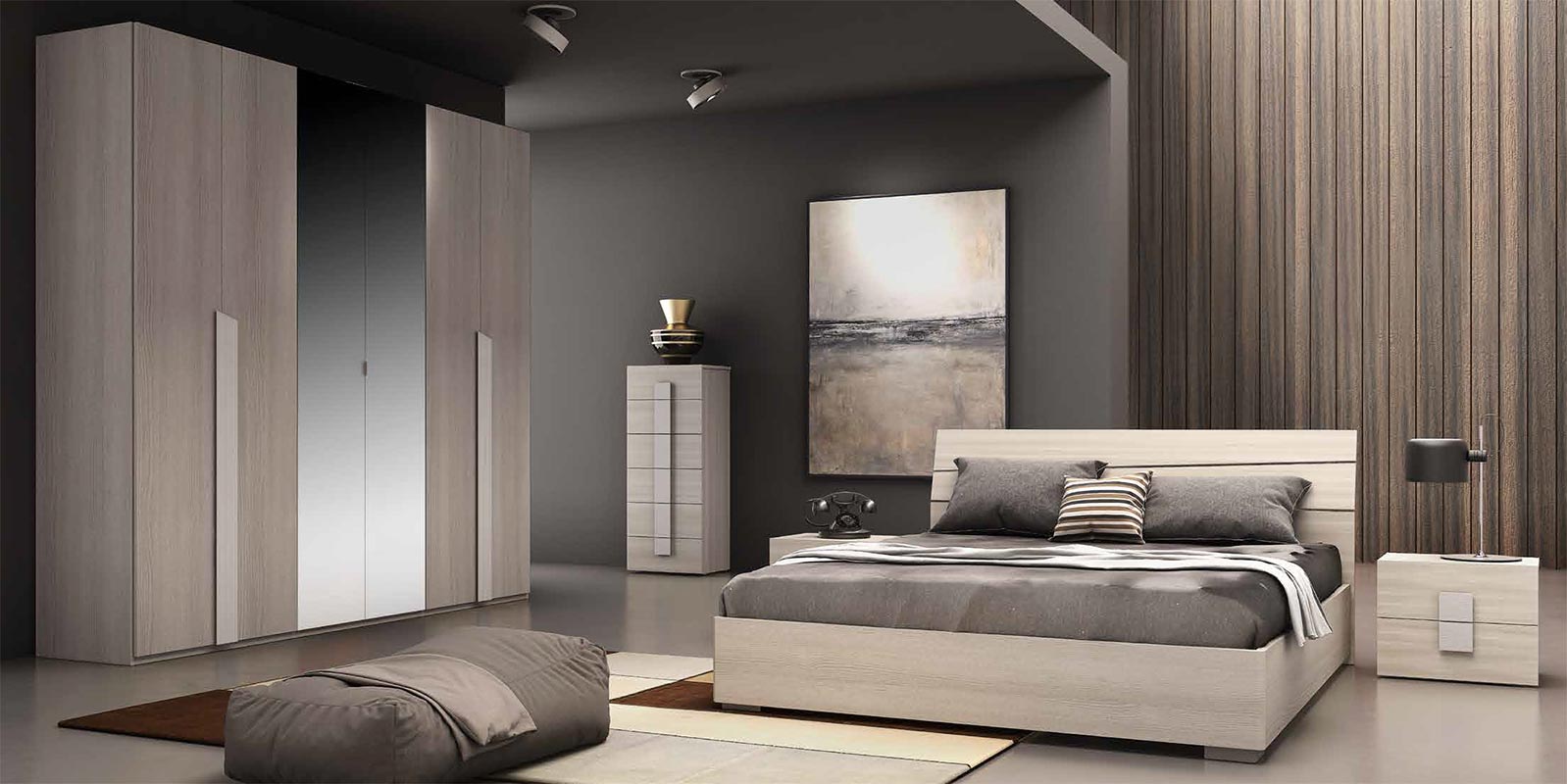 Camera matrimoniale completa Albatro in finitura Larice bianco e Olmo