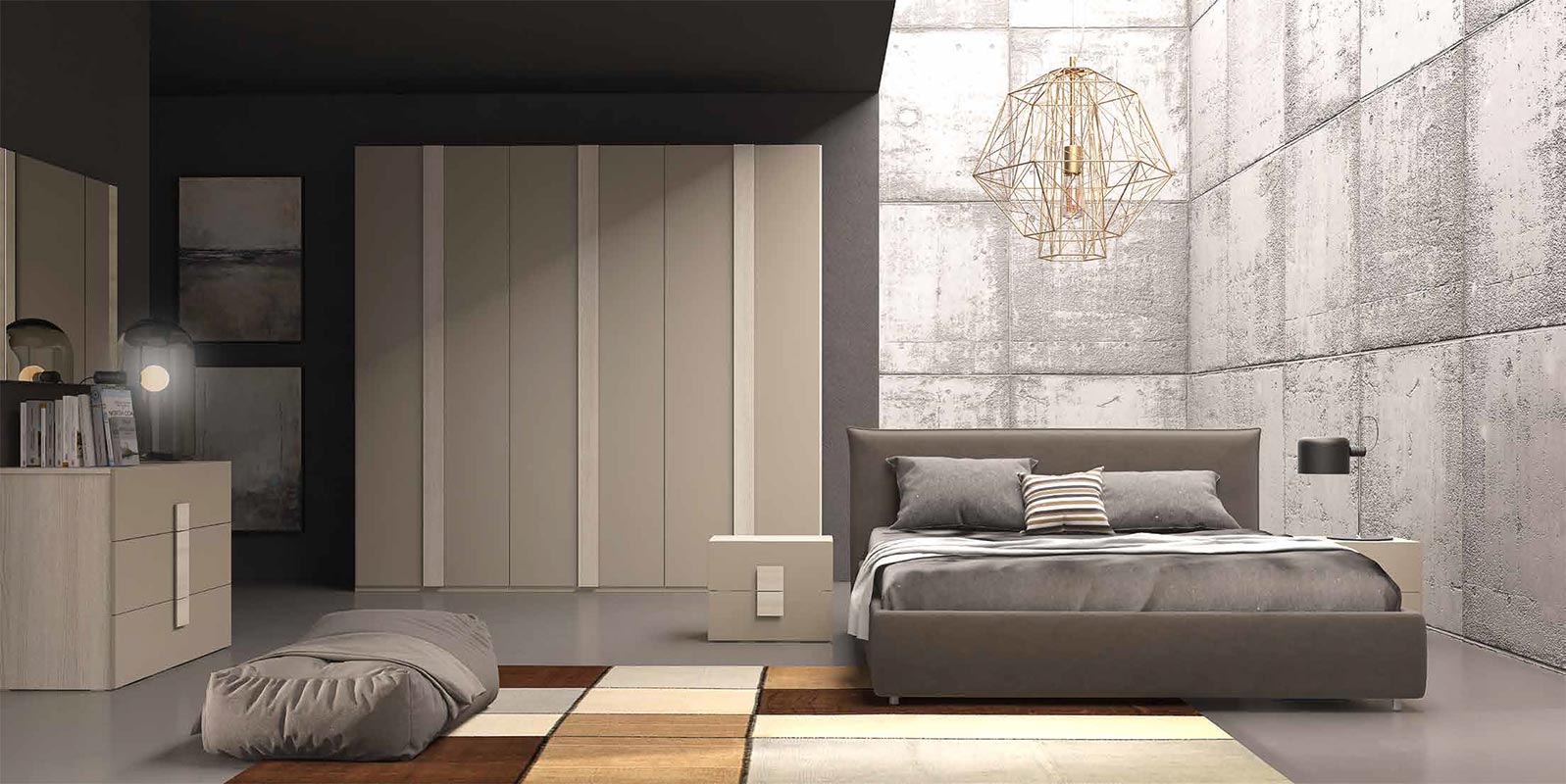 Camera matrimoniale completa Colibrì in finitura Olmo e Tortora