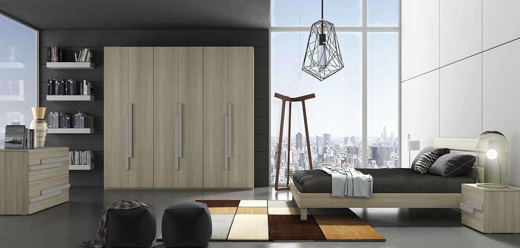 Camera matrimoniale completa Canarino in finitura Olmo e Tortora