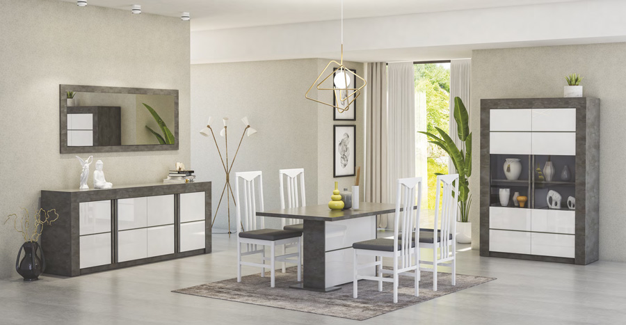 Vetrina 2 ante Ossido con frontali in Bianco lucido serigrafato, made in Italy