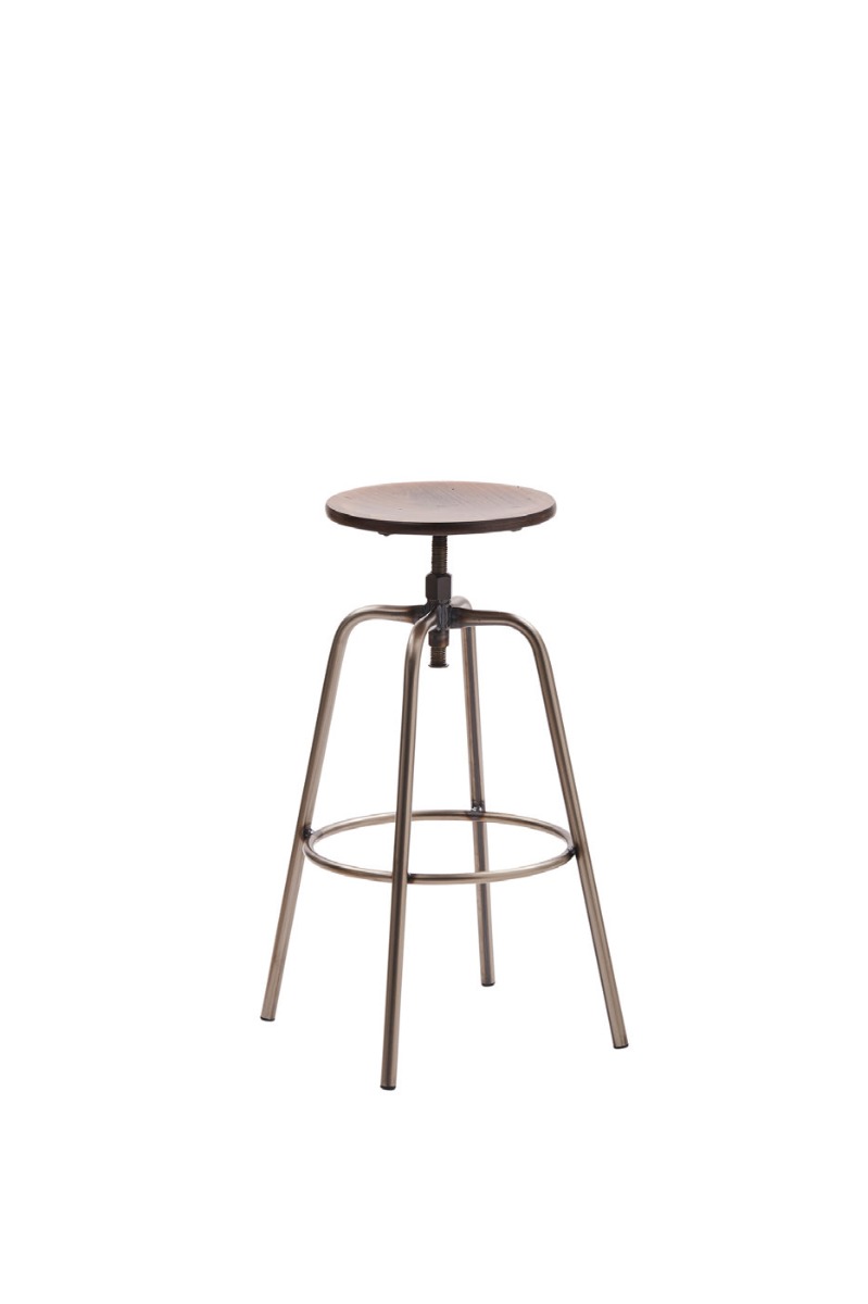 Sgabello girevole, fusto canna di fucile con seduta tinta noce invecchiato 