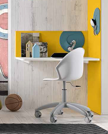 Scrivania sospesa senza gambe con tasca rimovibile in finitura Bianco frassino e Girasole