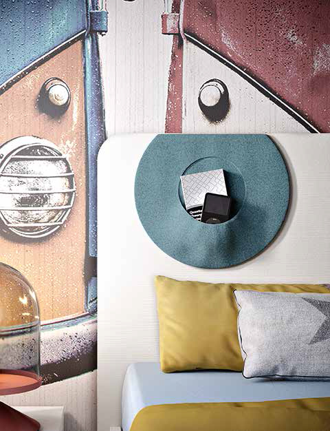 Letto singolo Brio con tasche in tessuto rimovibile in finitura Bianco frassino