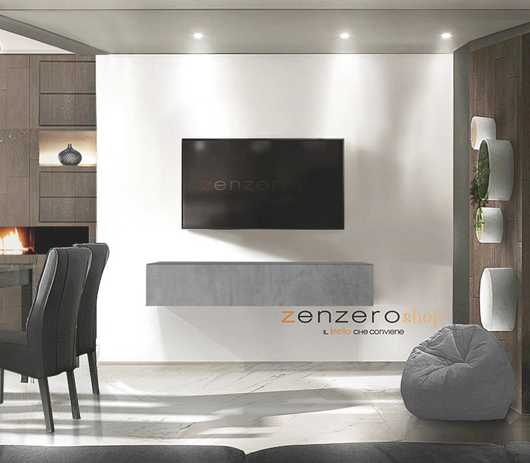 Mobile porta TV in finitura Beton, anta a ribalta