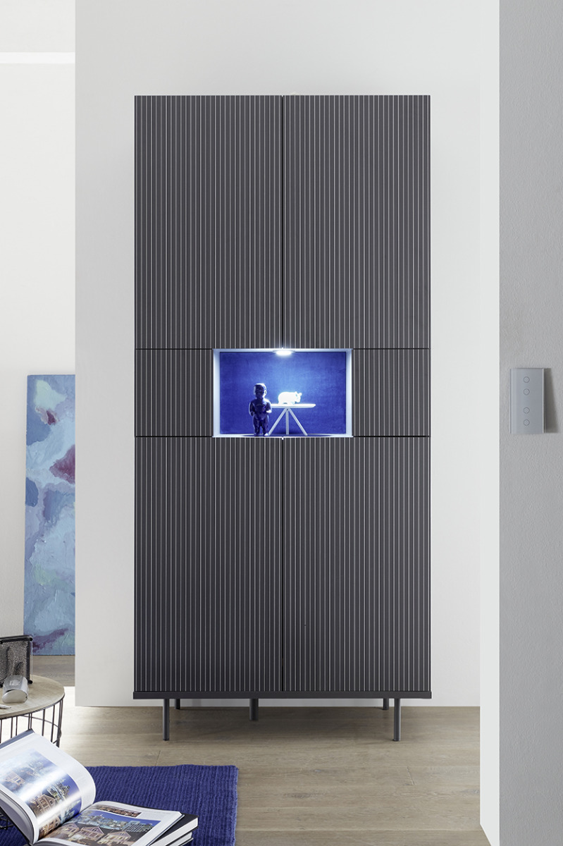 Madia alta moderna a 4 ante 2 cassetti, colore grigio gessato