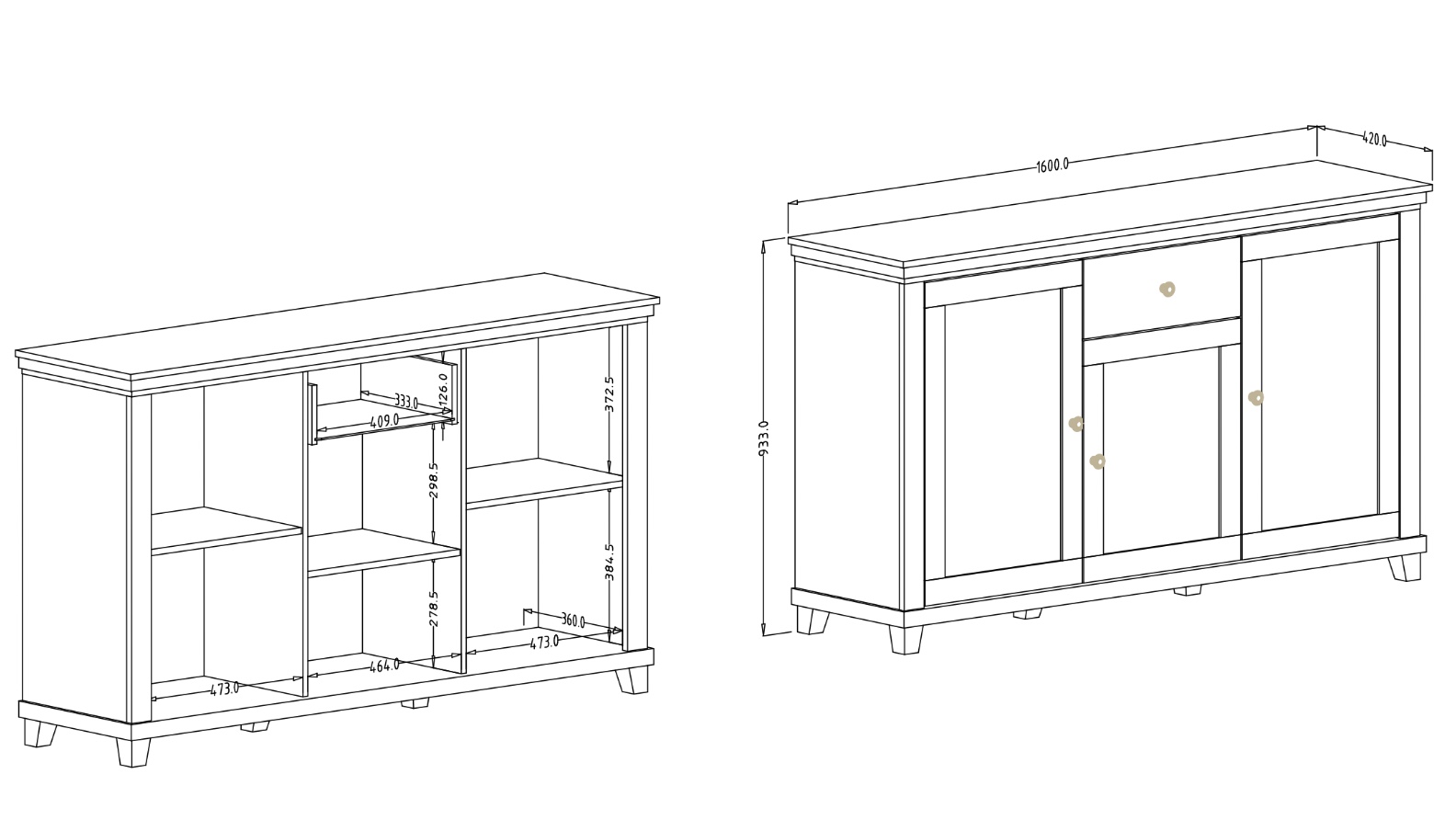 Madia 3 ante e 1 cassetto, finitura bianco frassinato e rovere 