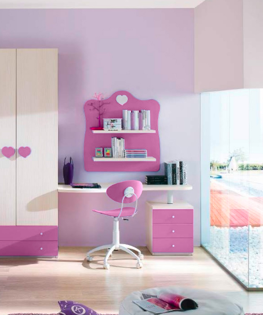 Scrivania moderna sagomata  per ragazzi in finitura Larice e Ciclamino LACCATO