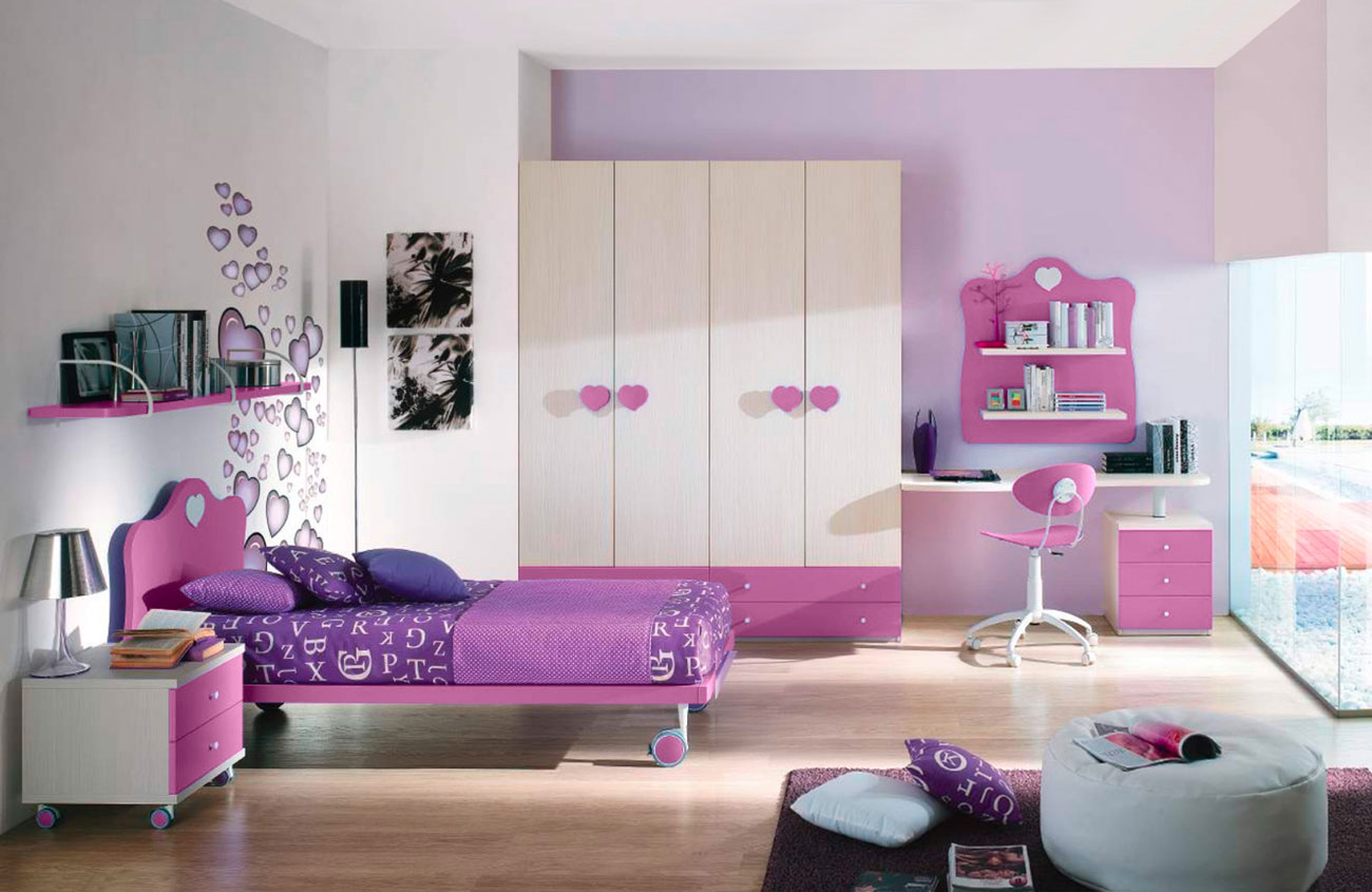 Scrivania moderna sagomata  per ragazzi in finitura Larice e Ciclamino LACCATO