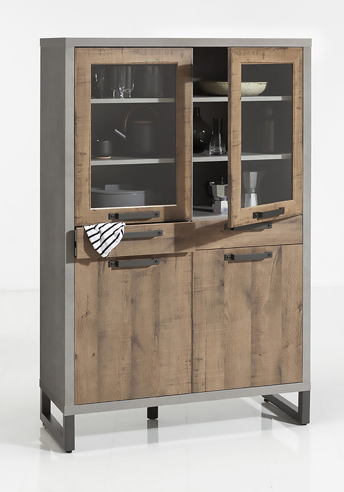 Vetrina Industry in finitura Cemento e Rovere invecchiato