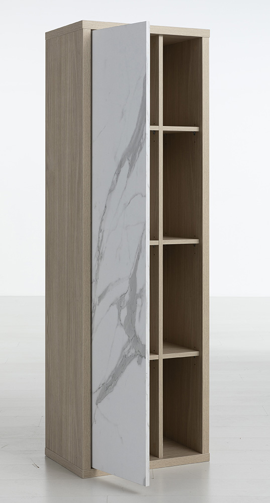 Colonna con 1 anta in finitura Rovere e effetto Marmo bianco