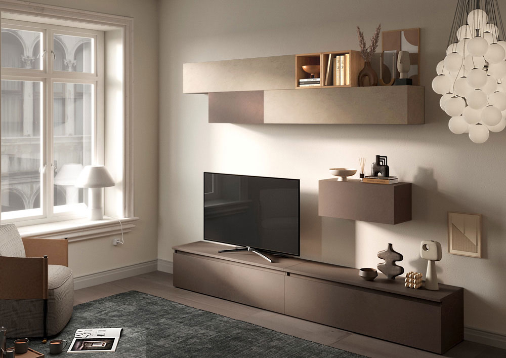 Parete attrezzata Argilla, Bronzo e Cadiz