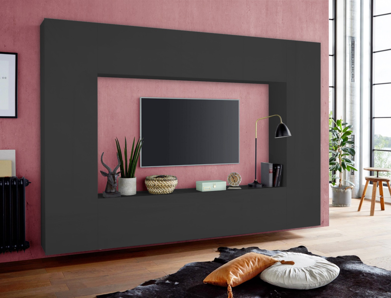 Colonna sospesa con anta battente, finitura Antracite, Made in Italy 