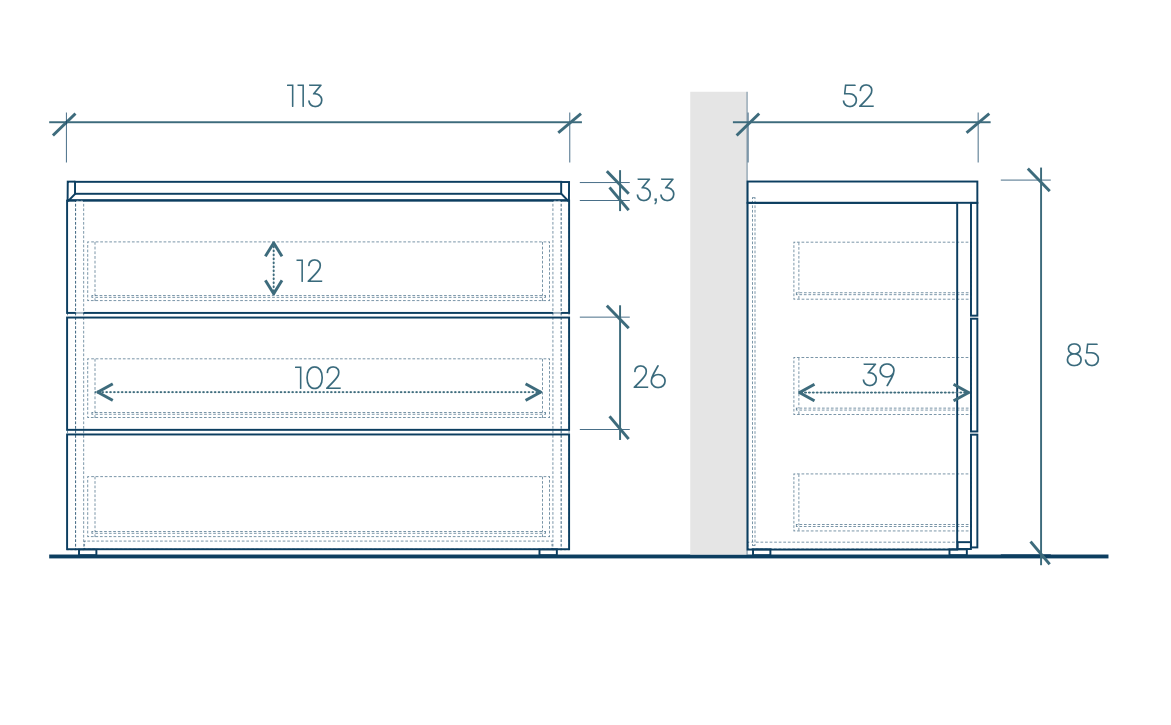 comò 3 cassetti bronzo