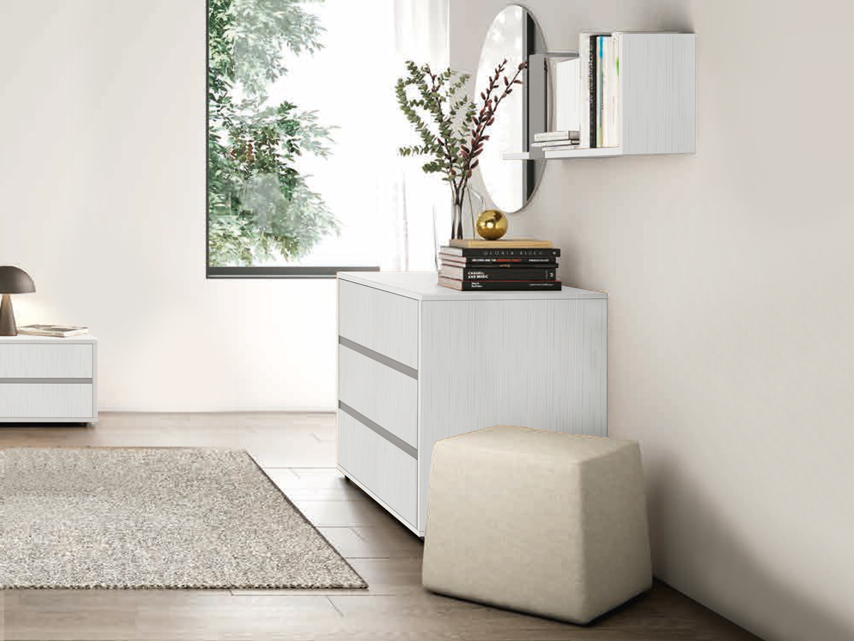 Comò 3 cassetti Rovere Bianco, chiusura rallentata