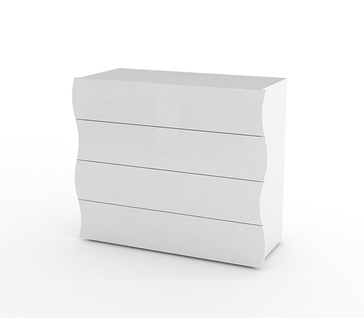 Set Completo, Coppia Comodini e Comò, bianco lucido, linea onda