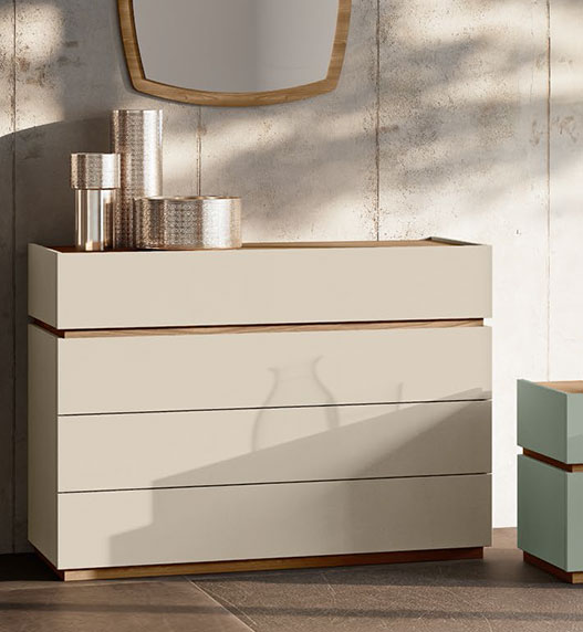 Comò 4 cassetti orzo opaco e noce biondo