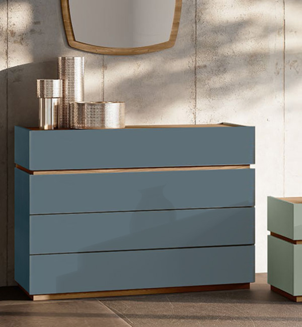 Comò 4 cassetti petrolio e noce biondo