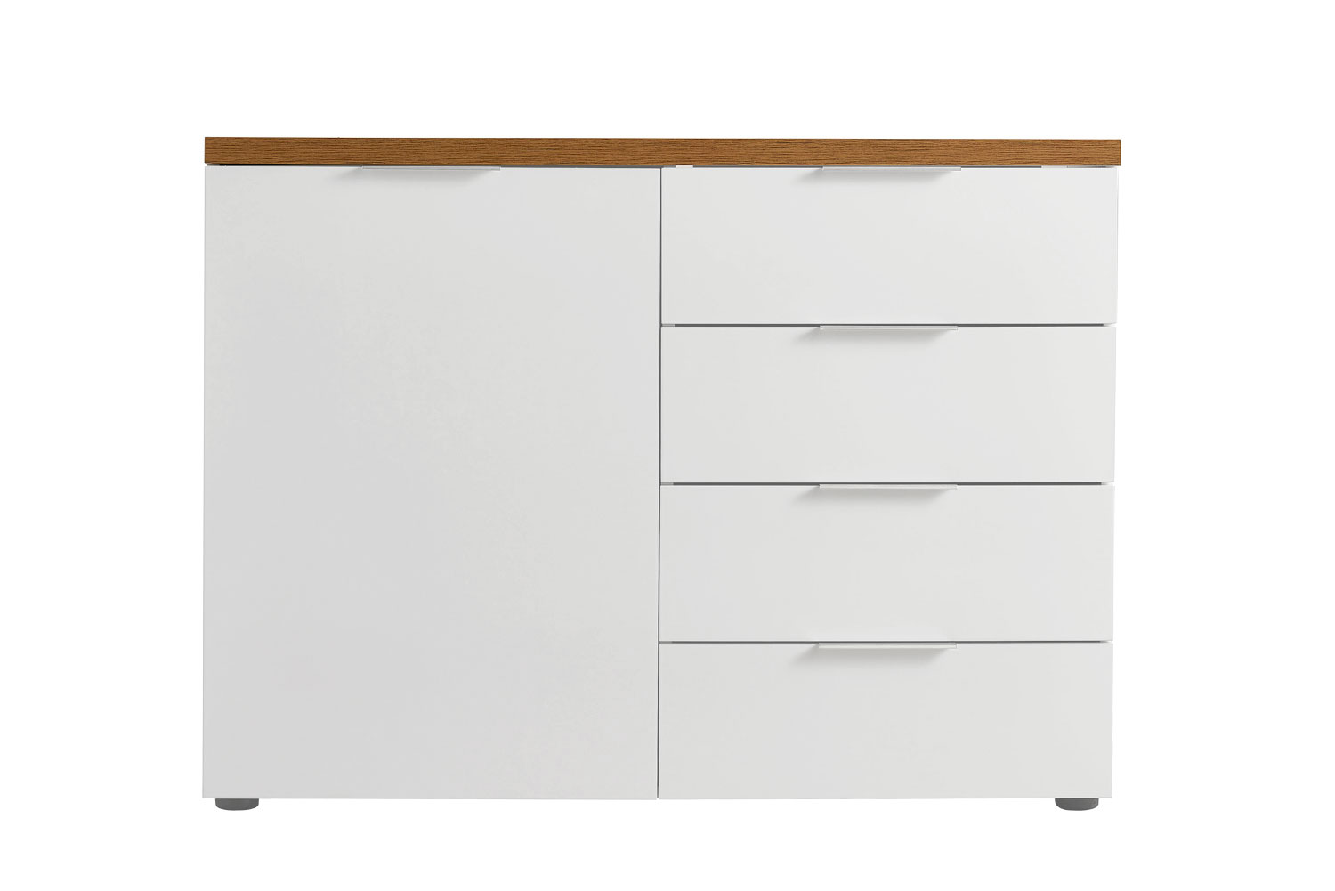 Madia 1 anta e 4 cassetti finitura Bianco lucido e Castagno, Made in Italy