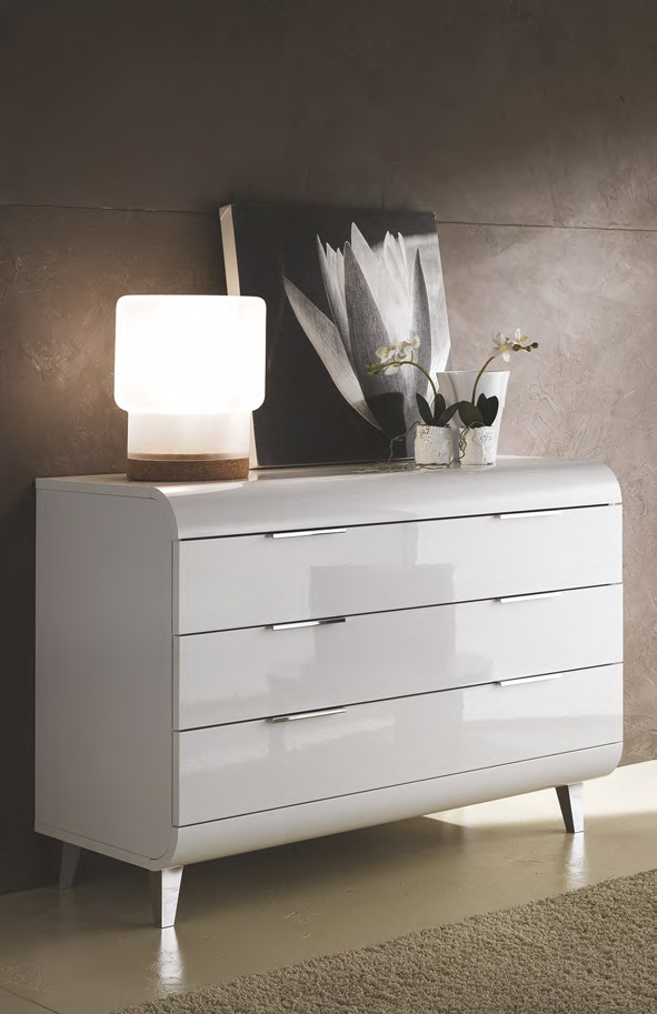 Madia 3 cassetti con piedini, bianco lucido, made in Italy