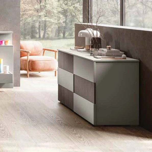 comò 6 cassetti grigio cannettato