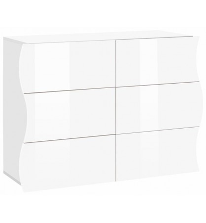Madia/ Comò 6 cassetti sagomati in finitura bianco laccato lucido, linea onda