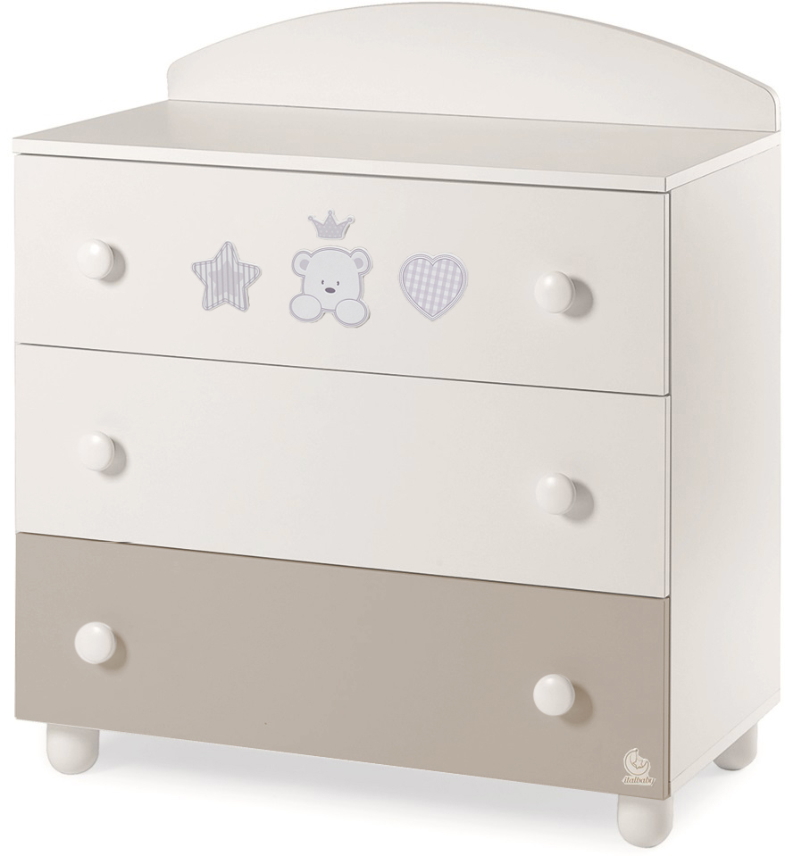 Culla moderna Baloo con ruote, finitura Choco con decori