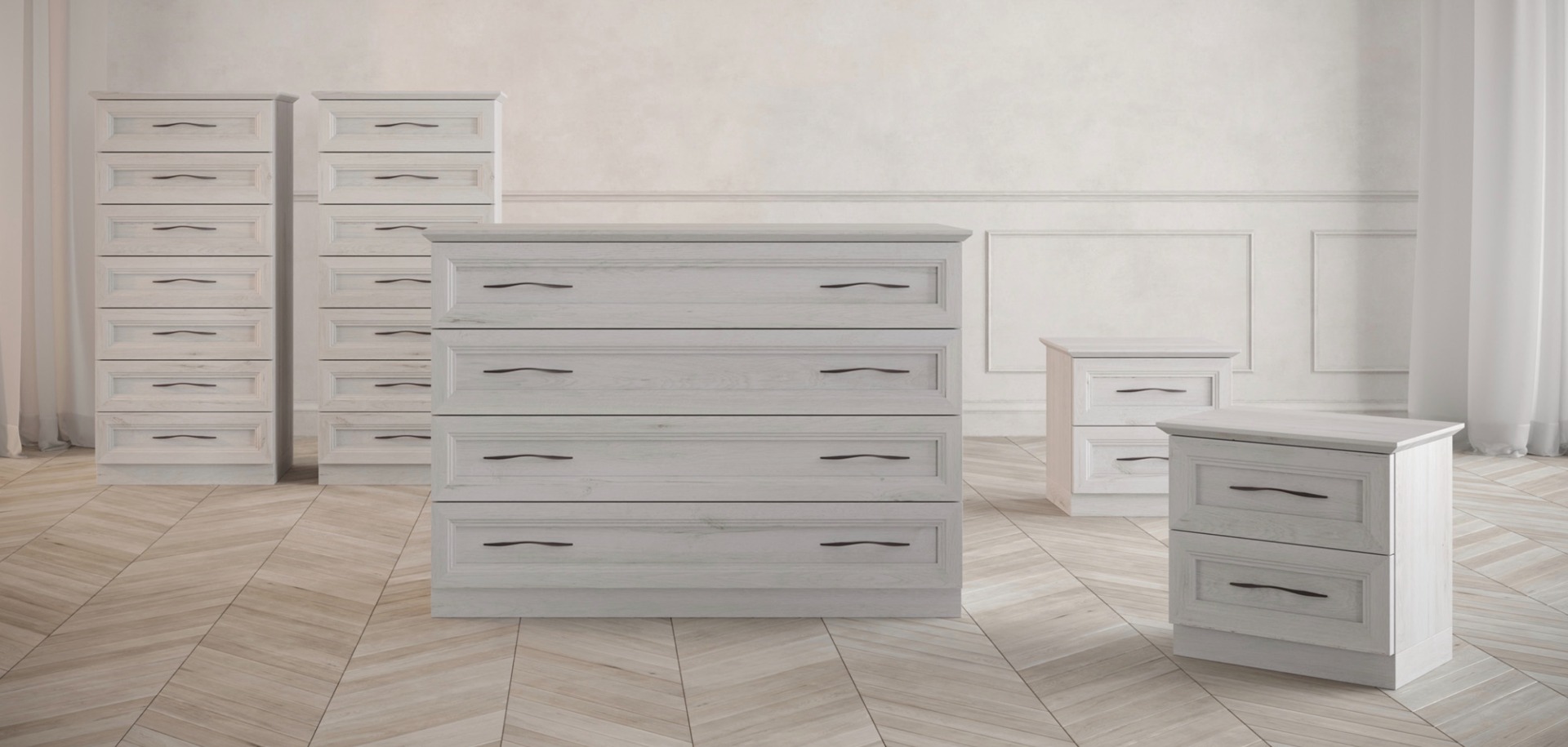 Comò 4 cassetti stile contemporaneo, finitura Rovere chiaro 