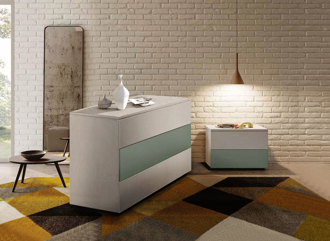 Set camerette comò e comodino, finitura Grigio cenere e Agave