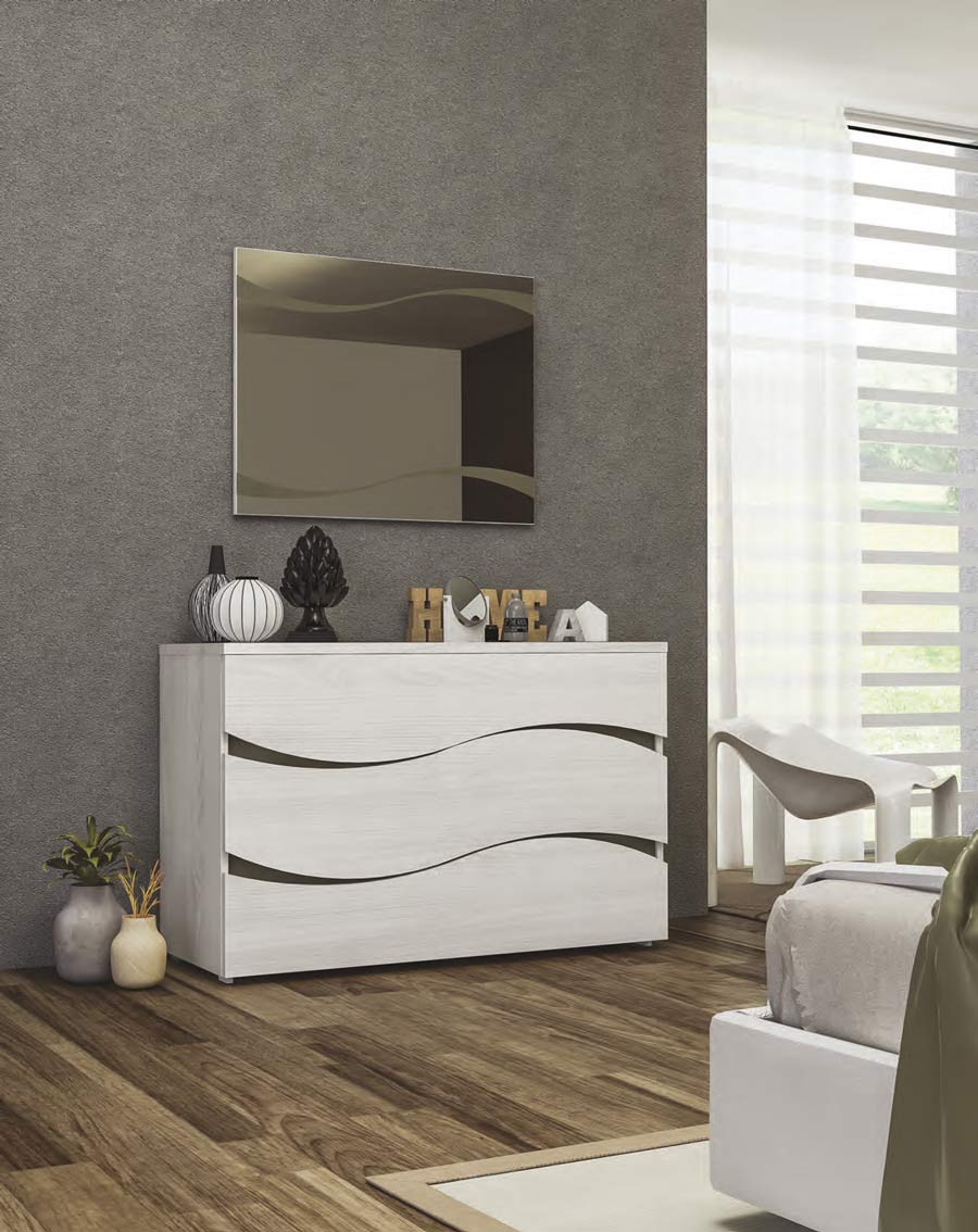 Comò moderno, Olmo Bianco con dettagli grigio fango, Made in Italy