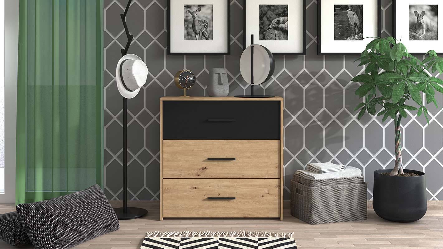 Cameretta industry con armadio 3 ante, finitura Rovere