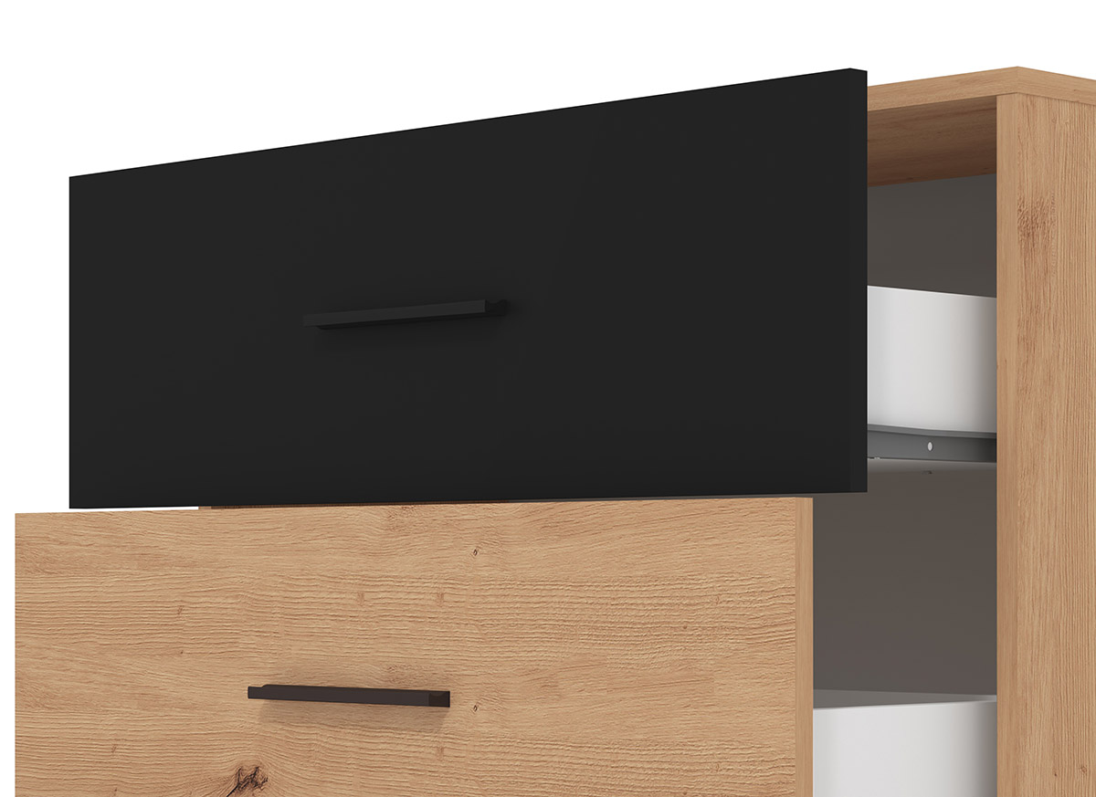 Comò industry 3 cassetti, finitura Rovere e Nero