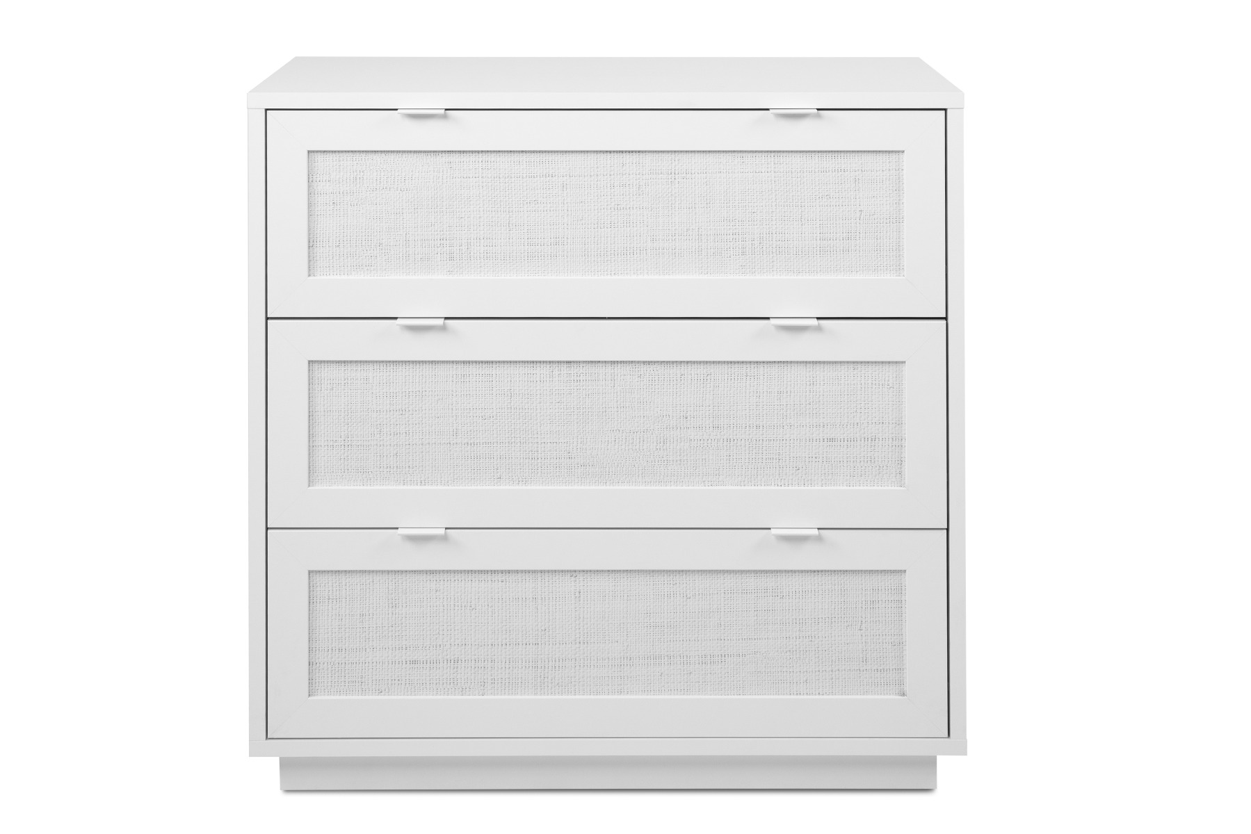 Cassettiera Kara bianca 3 cassetti con frontali effetto Rafia bianca