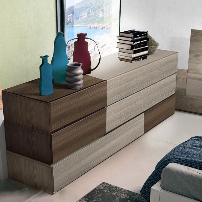 Comò maxi Bicolor con 6 cassetti alternati in Olmo e Quercia brown