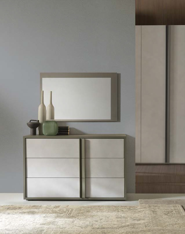 Camera completa matrimoniale con armadio battente e letto imbottito in Calce e Grigio londra