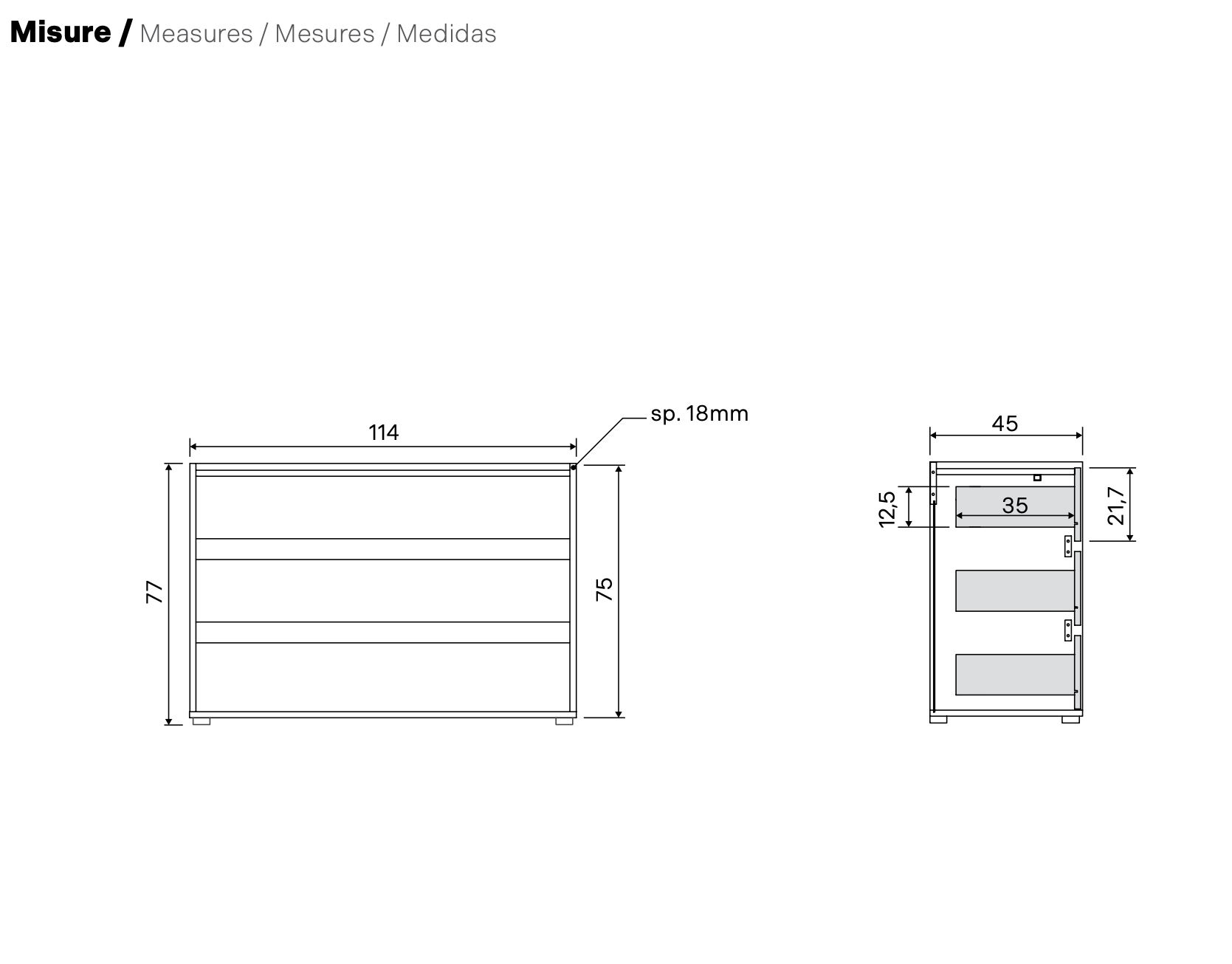 Comò 3 cassetti, Noce biondo e Orzo, L.114 H.77