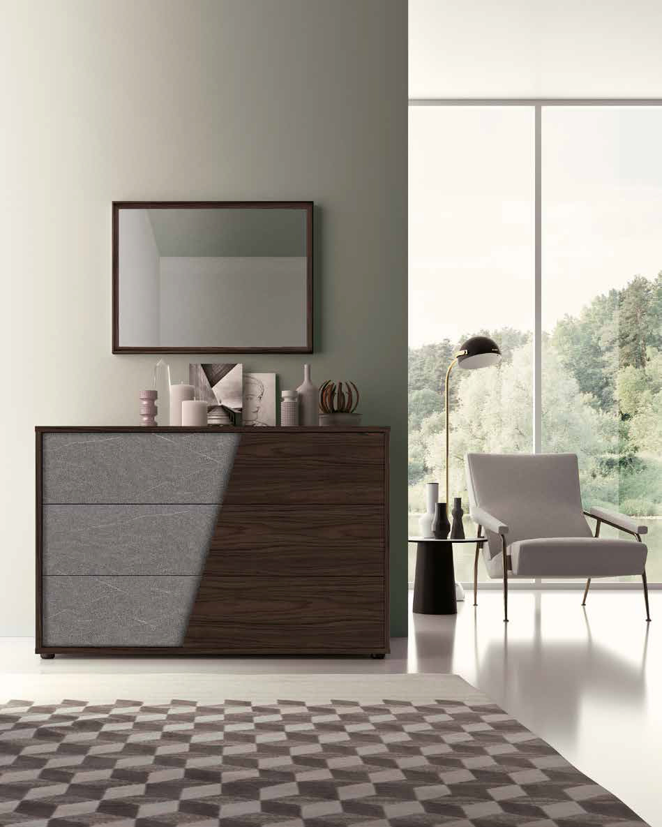 Comò moderno Graniglia scura e Noce moro, 3 cassetti