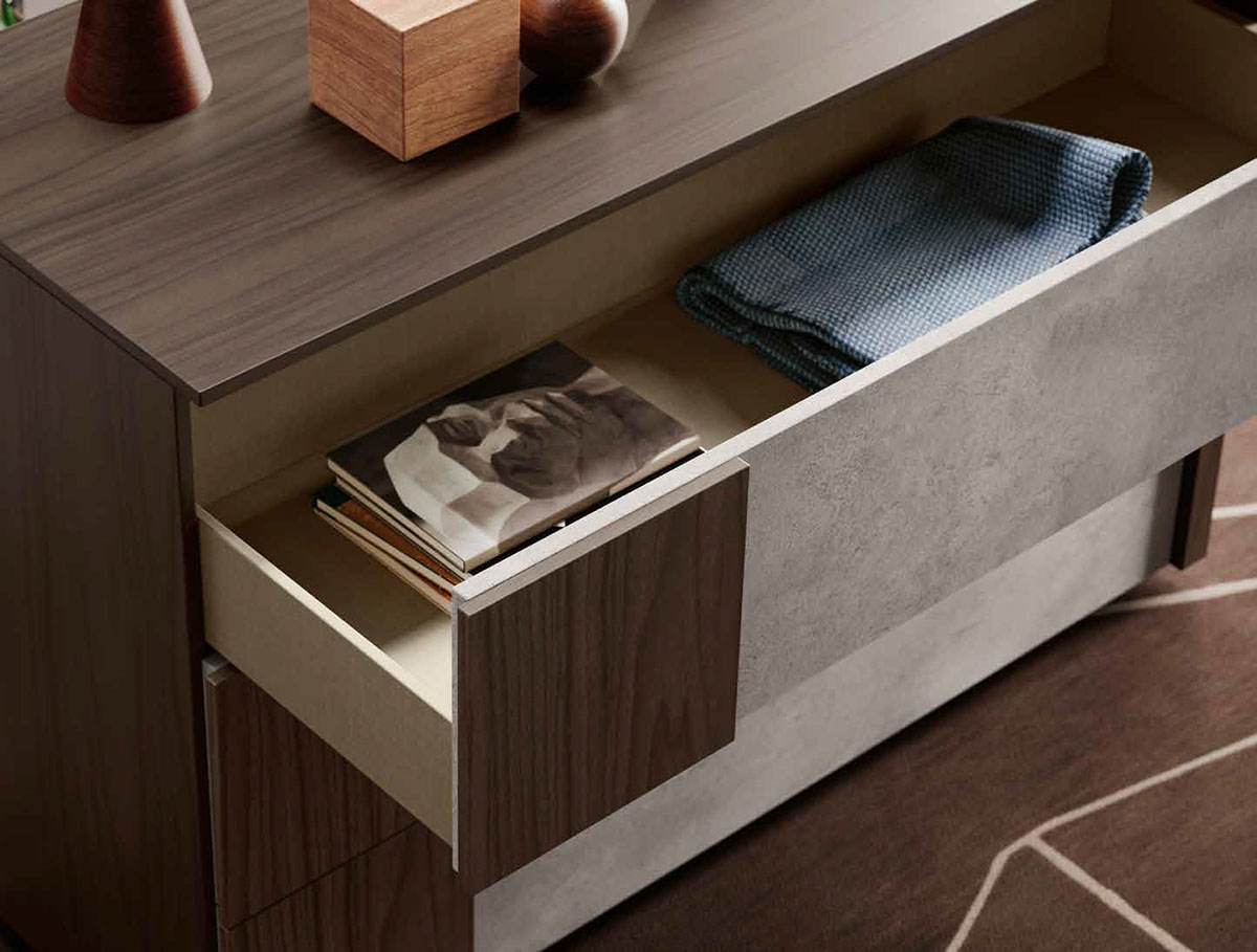 Set Santorini  composto da comò e 2 comodini, Noce biondo e Argilla