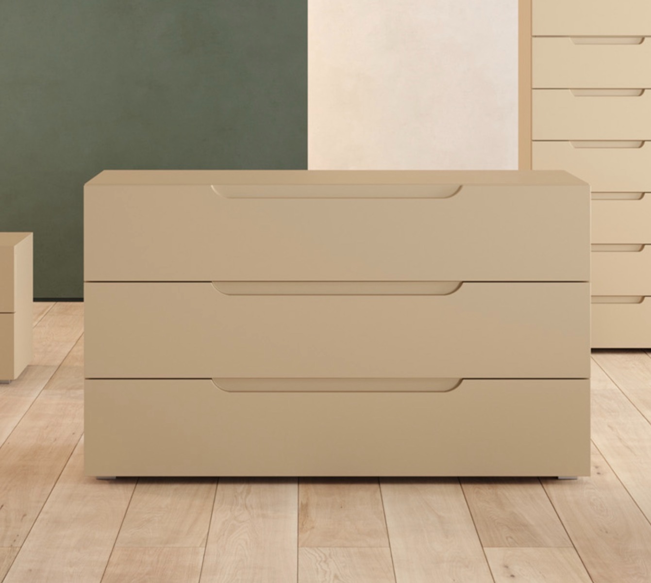 Capiente comò moderno 3 cassetti, laccato opaco Papiro