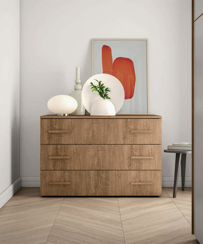 Elegante Comò Rovere cognac con 3 cassetti