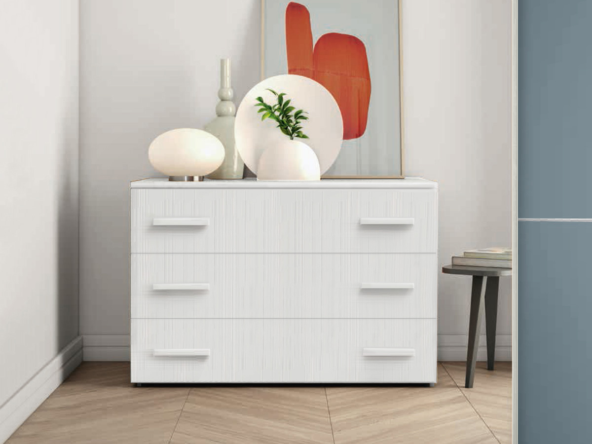 Set moderno comò e comodini in finitura in finitura Rovere Bianco