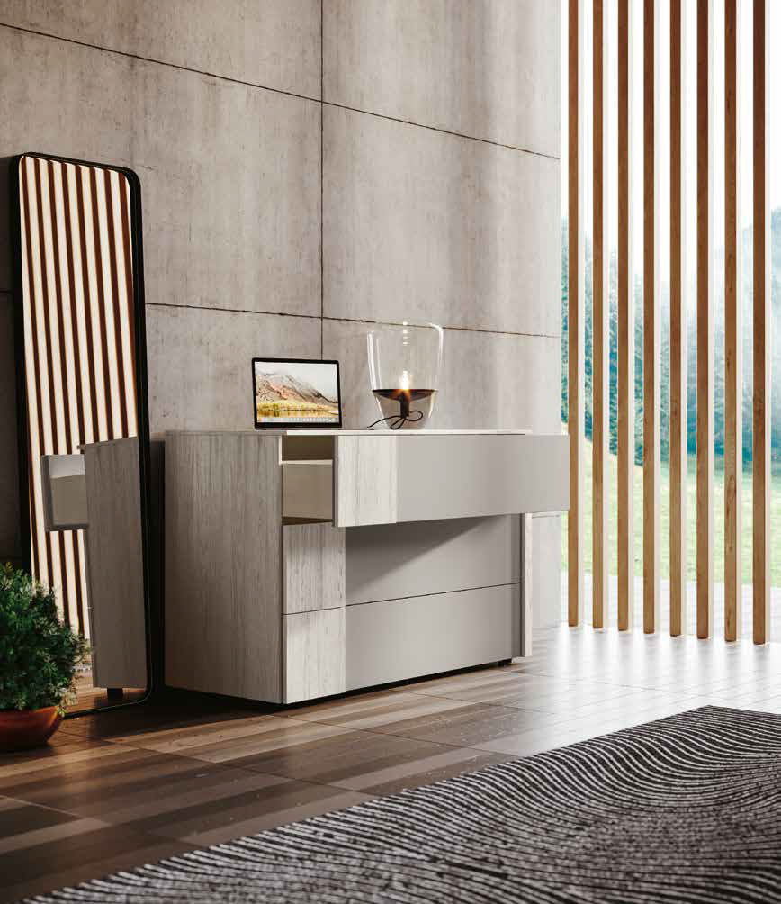 Set Santorini  composto da comò e 2 comodini, Noce biondo e Argilla