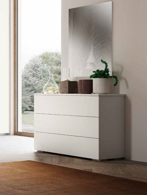 Set Completo con Comò e Comodini, Bianco Nobilitato