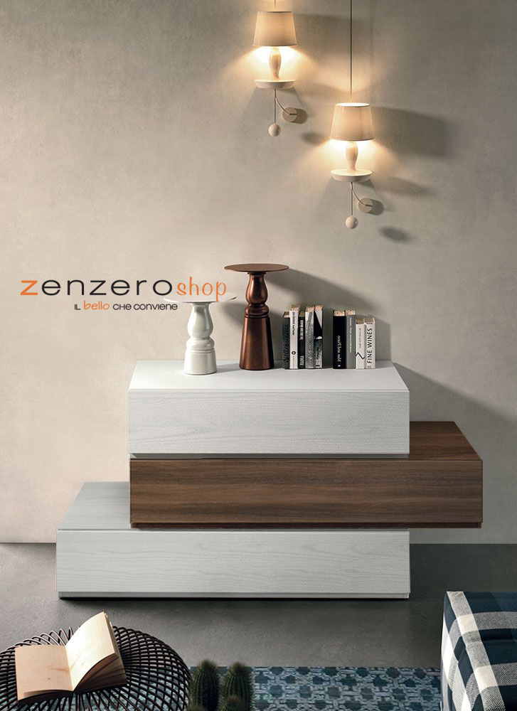 Comò particolare largo con 3 cassetti  di alta qualità in finitura Frassinato bianco e Quercia brown