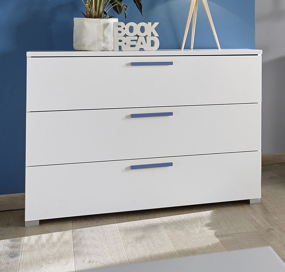 Comò 3 cassetti con maniglie in legno Blu